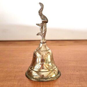 Vintage Etched Brass Reception Desk Bell with Elephant Handle